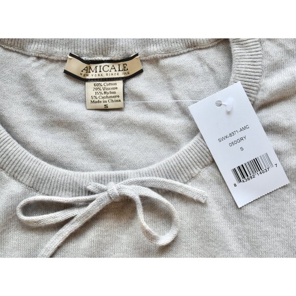 AMICALE NWT DROP SHOULDER CREW NECK COTTON/VISCOSE/CASHMERE GREY SWEATER. SIZE S - Picture 9 of 9